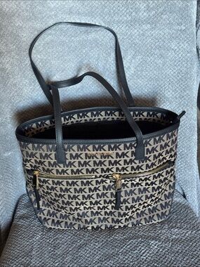 Michael Kors Black and Beige MK Logo Tote with Gold Hardware- Taking Offers